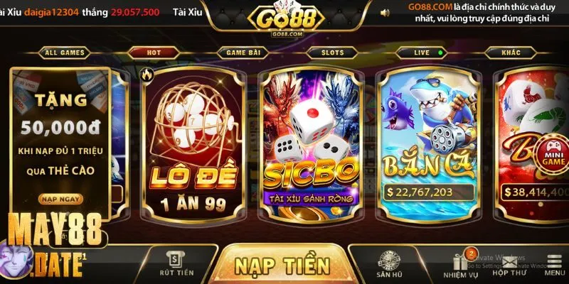 Go88 với các trò chơi đa dạng như game bài, bắn cá