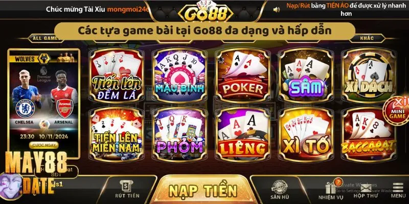 Các tựa game bài tại May88 đa dạng và hấp dẫn